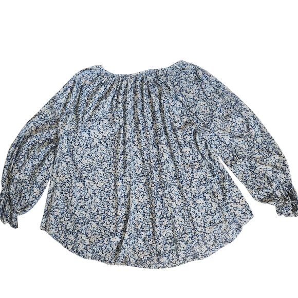 Chaps Boho Peasant Ditzy Floral Top-3X-Blue/White-Key Hole-70s Vibe-Cottagecore - Picture 5 of 10